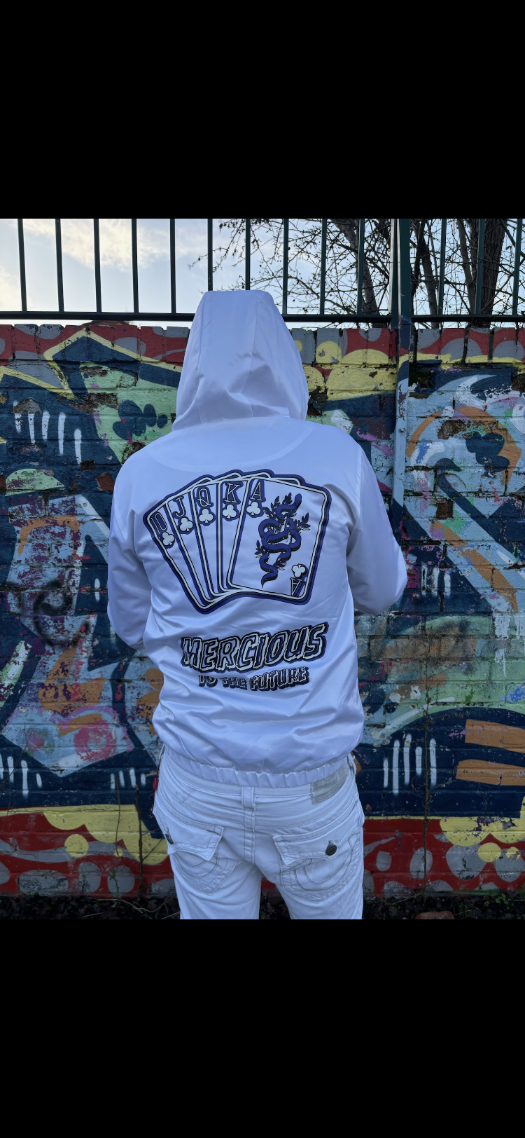 White "Mercious Poker "windbreaker